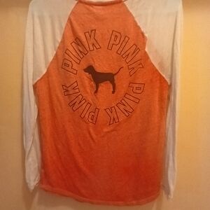 PINK Victoria's Secret Orange and White Long Sleeve Tee